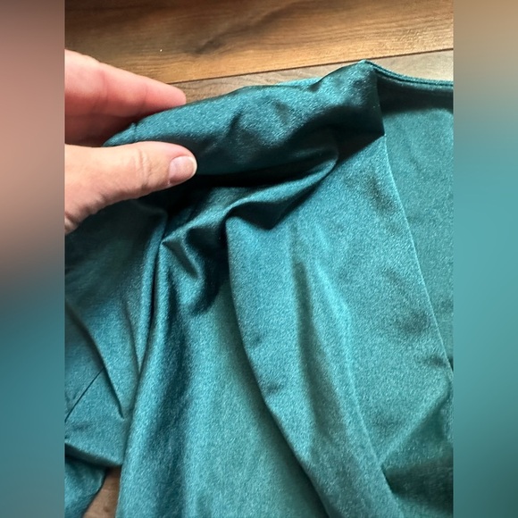 Bar III Long Sleeve Cowlneck Bodysuit Teal Green w/ Shoulder Pads | Large - Picture 5 of 9